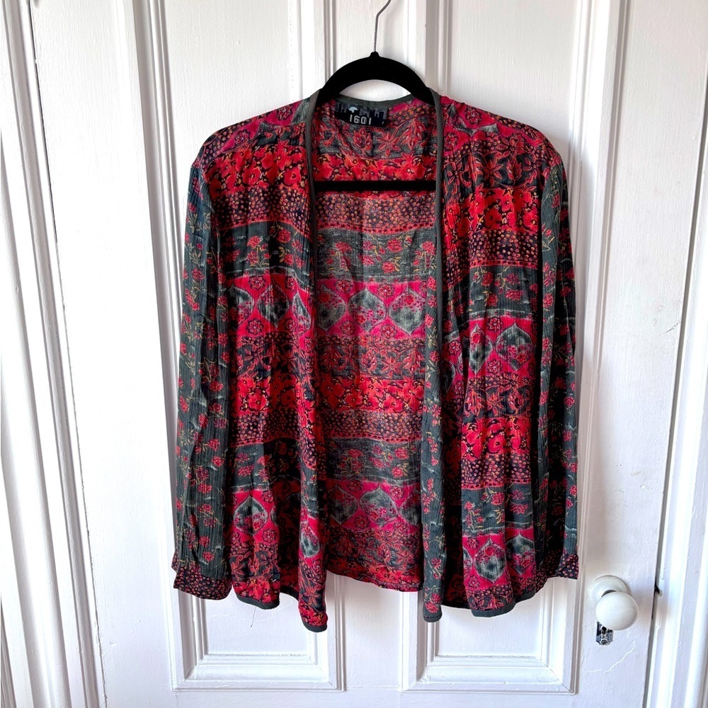 Vintage Women’s 1601 Floral Paisley Open Front Kimono Style Wrap Jacket Medium